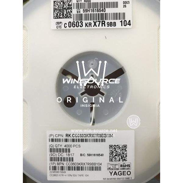 Конденсатор yageo cc0603krx7r9bb104